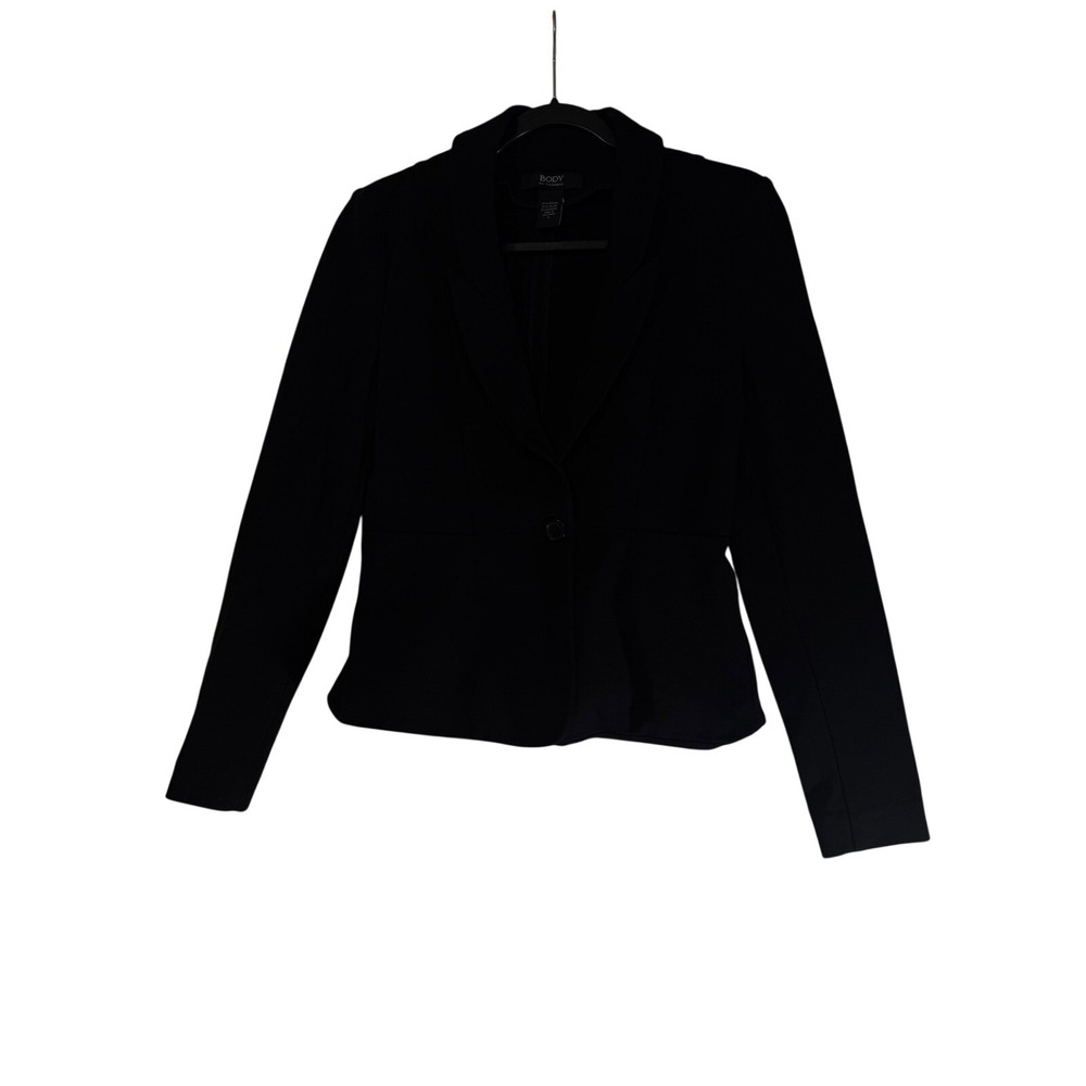 Body by Victoria Black Single Button Peplum Back Blazer Jacket Size 2